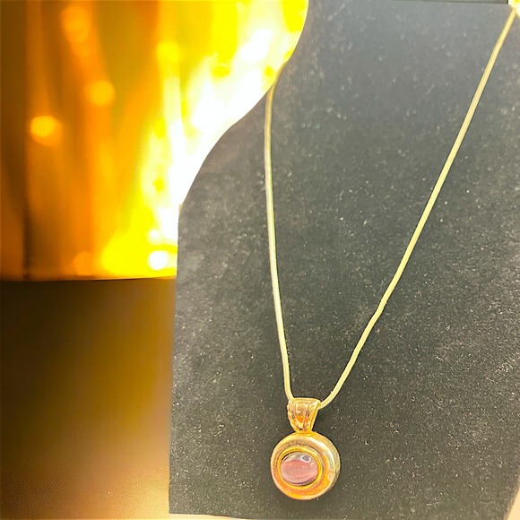 Vintage Roman Purple Stone Silver-Tone Modern Pendant Necklace! - Picture 1 of 8